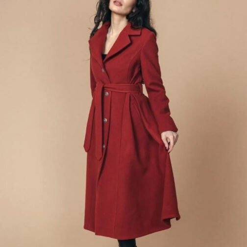 Women’s 1950s Princess Swing Red Wool Coat - Image 4