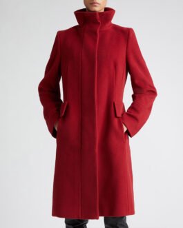 Women’s Stand Collar Akris Punto Red Wool Coat