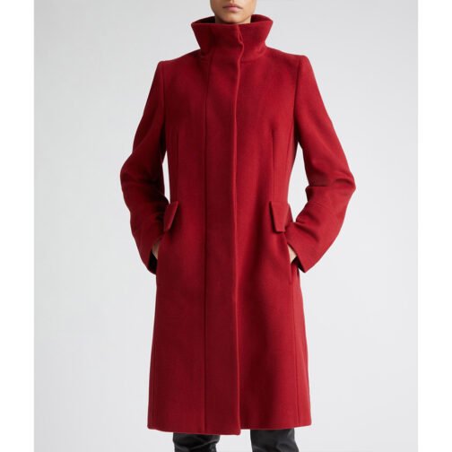 Women’s Stand Collar Akris Punto Red Wool Coat