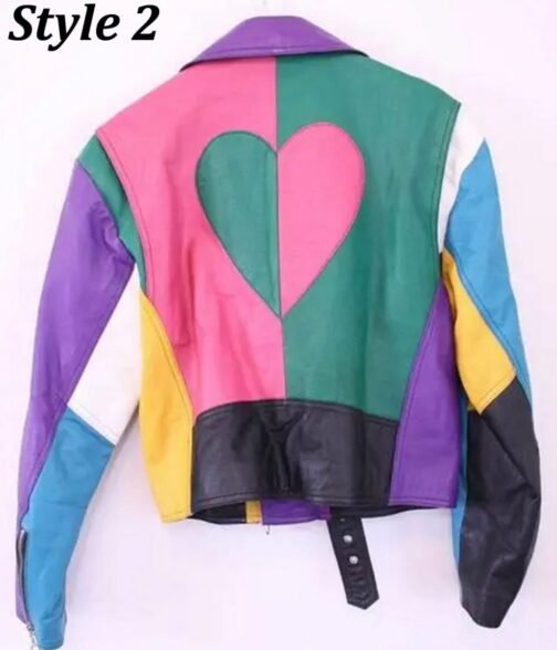 Women’s Motorcycle Fashion Color Block Leather Jacket - Image 5