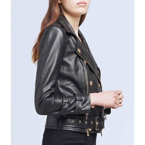 Women’s Billie Belted Leather Jacket - Image 18