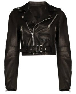 Women’s Black Lambskin Biker Cropped Leather Jacket