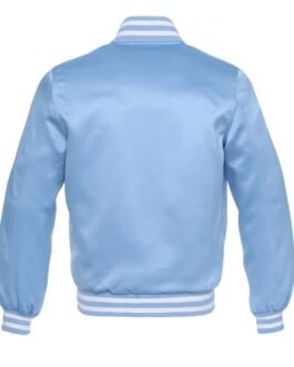 Women’s Baby Blue Satin Bomber Varsity Jacket