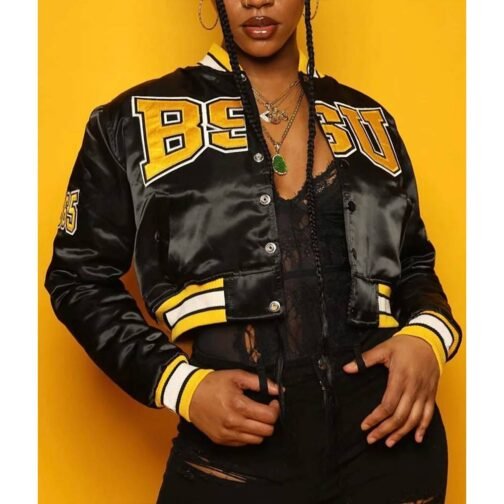 Women’s Bowie State University Black Satin Jacket - Image 3