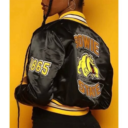 Women’s Bowie State University Black Satin Jacket - Image 4