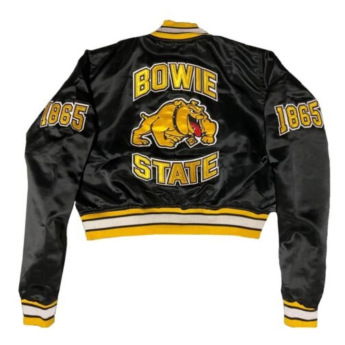 Women’s Bowie State University Black Satin Jacket - Image 2