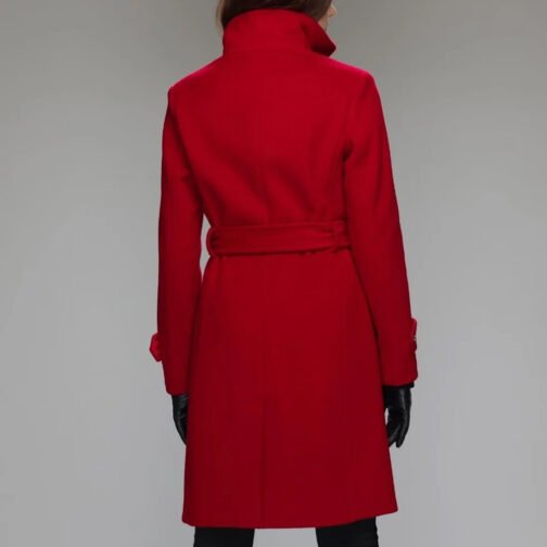 Women’s Stand Collar Brenna Red Wool Coat - Image 4