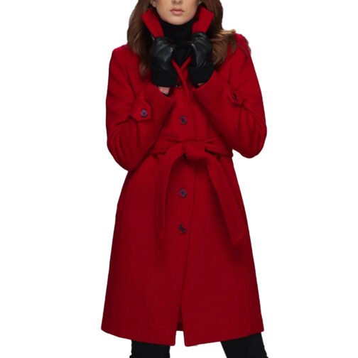 Women’s Stand Collar Brenna Red Wool Coat - Image 15