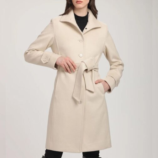 Women’s Stand Collar Brenna Red Wool Coat - Image 11