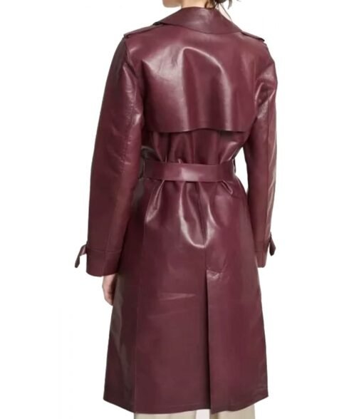 Women’s Burgundy Double Breasted Belted Coat - Image 2