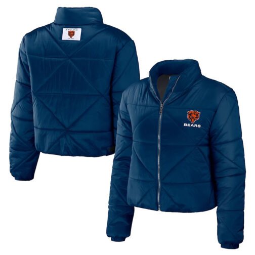 Women’s Chicago Bears Puffer Cropped Jacket - Image 3