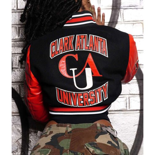 Women’s Clark Atlanta University Black and Red Varsity Jacket - Image 2