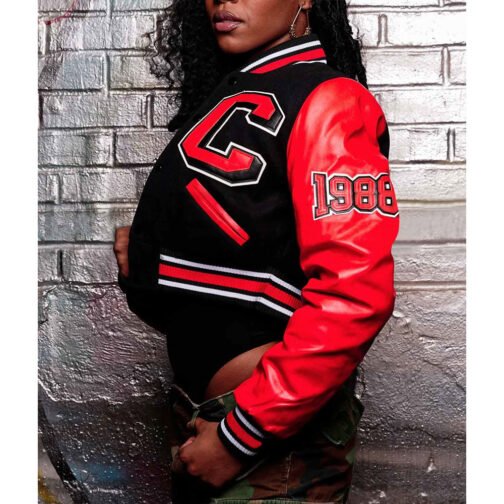 Women’s Clark Atlanta University Black and Red Varsity Jacket - Image 5