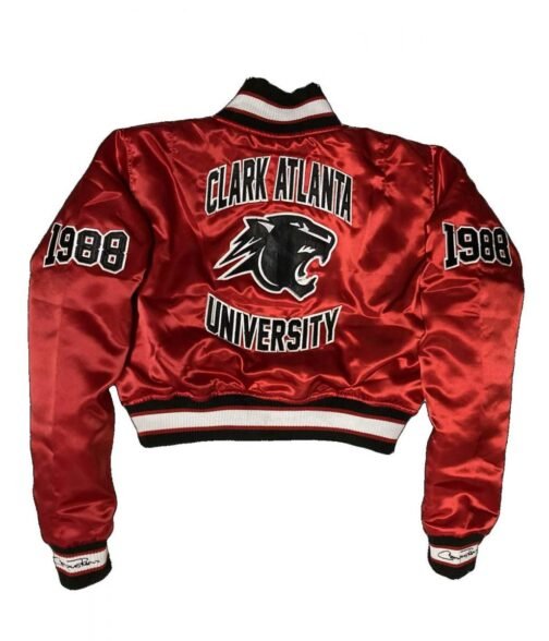 Women’s Clark Atlanta University 1988 Satin Burgundy Jacket - Image 2