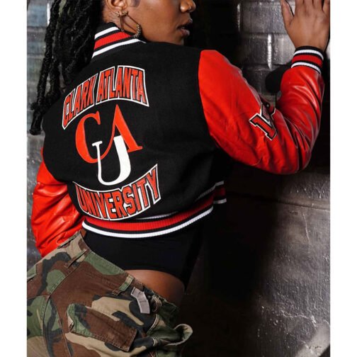 Women’s Clark Atlanta University Black and Red Varsity Jacket - Image 6