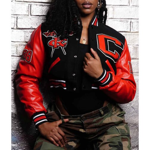 Women’s Clark Atlanta University Black and Red Varsity Jacket - Image 3