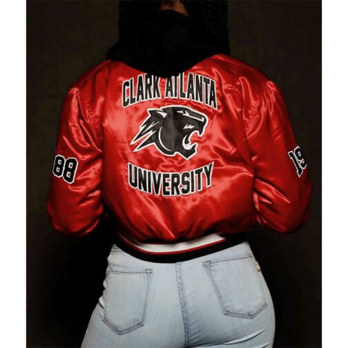 Women’s Clark Atlanta University 1988 Satin Burgundy Jacket - Image 4