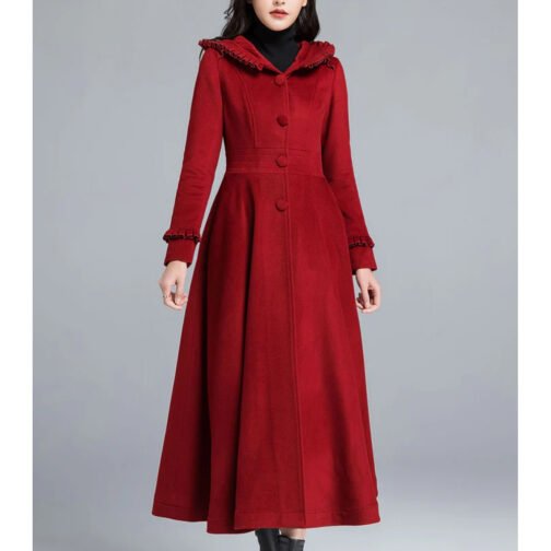 Women’s Princess Classic Swing Red Wool Hooded Coat - Image 3