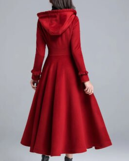 Women’s Princess Classic Swing Red Wool Hooded Coat