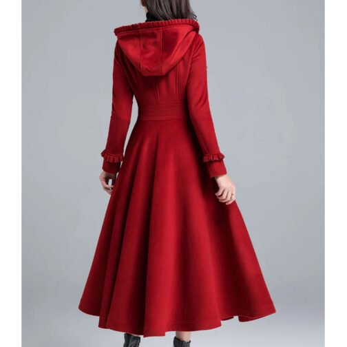 Women’s Princess Classic Swing Red Wool Hooded Coat - Image 2