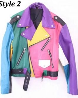 Women’s Motorcycle Fashion Color Block Leather Jacket