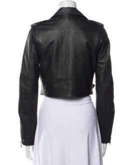 Women’s Cropped Belted Black Leather Biker Jacket