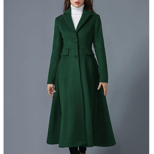Women’s Swing Dark Green Wool Coat - Image 4