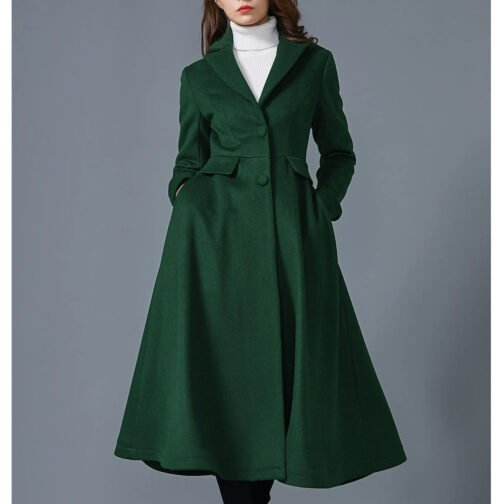 Women’s Swing Dark Green Wool Coat