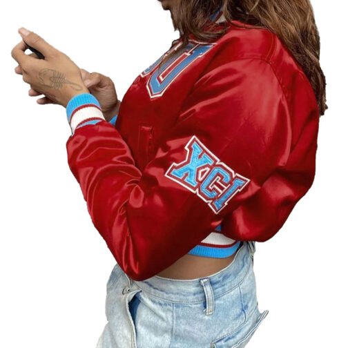 Women’s Delaware State University Burgundy Cropped Jacket - Image 5