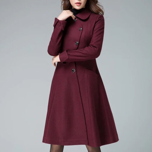 Women’s Designer Retro Maroon Coat - Image 4