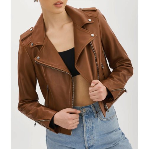 Women’s Donna Leather Biker Jacket - Image 9