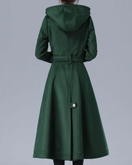 Women’s Double Breasted Green Wool Trench Coat