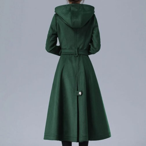 Women’s Double Breasted Green Wool Trench Coat - Image 2