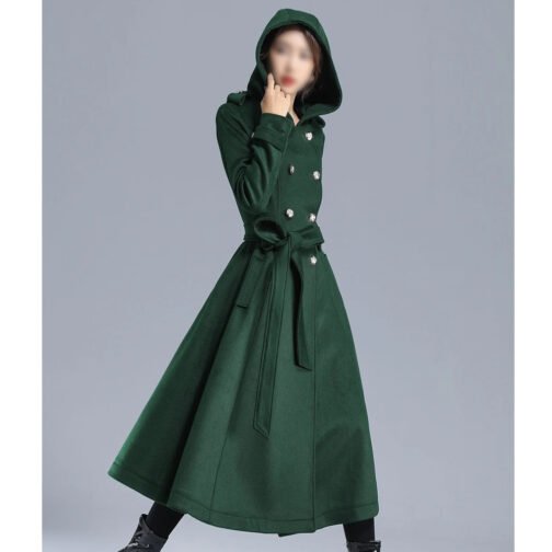 Women’s Double Breasted Green Wool Trench Coat - Image 6