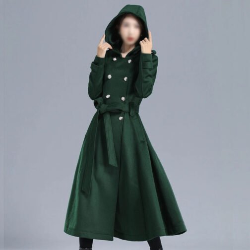 Women’s Double Breasted Green Wool Trench Coat - Image 7