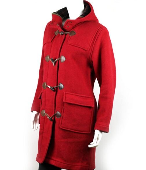 Women’s Duffle Red Hooded Coat - Image 4