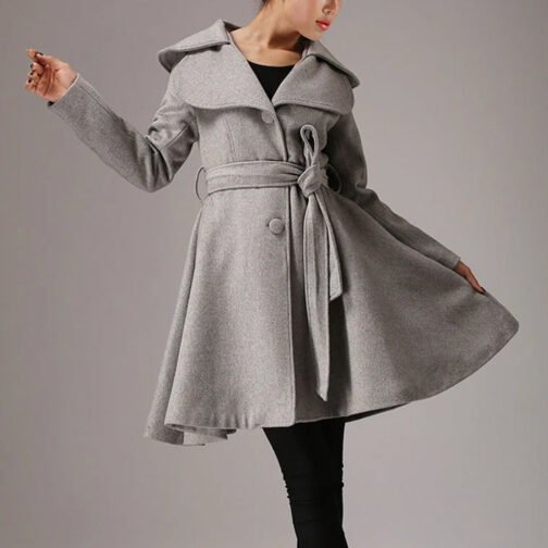 Women’s Feminine Swing Fit and Flare Wool Coat - Image 10