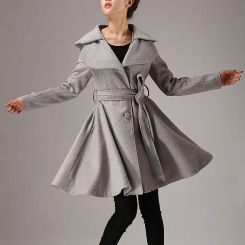 Women’s Feminine Swing Fit and Flare Wool Coat - Image 12