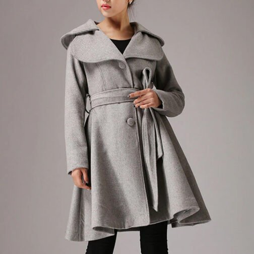 Women’s Feminine Swing Fit and Flare Wool Coat - Image 8