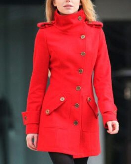 Women’s Fitted Military Style Red Wool Coat