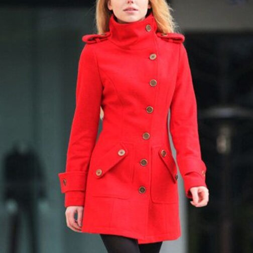 Women’s Fitted Military Style Red Wool Coat - Image 2