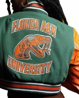 Women’s Florida A&M University Green and Orange Varsity Jacket