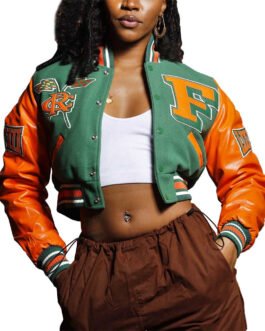 Women’s Florida A&M University Green and Orange Varsity Jacket