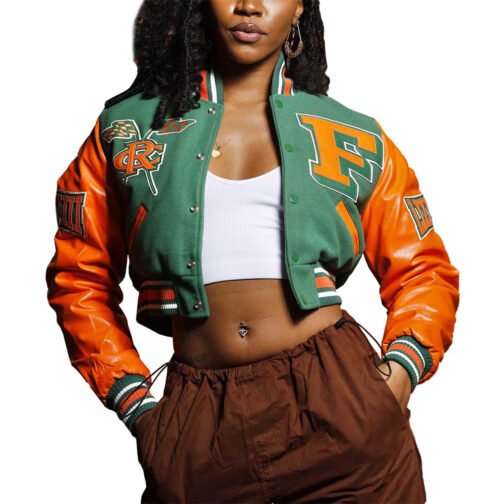Women’s Florida A&M University Green and Orange Varsity Jacket