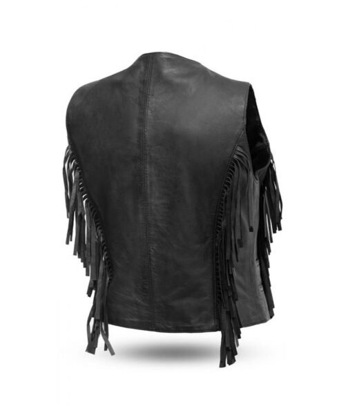 Women’s Fringe Leather Biker Vest - Image 2