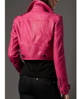 Women’s Cropped Fuchsia Pink Leather Biker Jacket