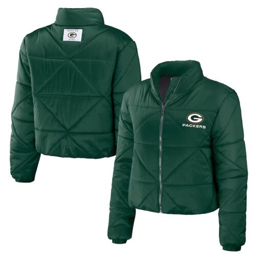 Women’s Green Bay Packers Puffer Cropped Jacket - Image 3