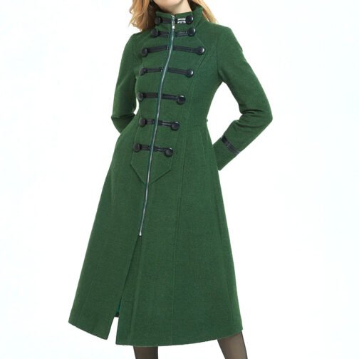 Women’s Green Military Style Wool Coat - Image 3