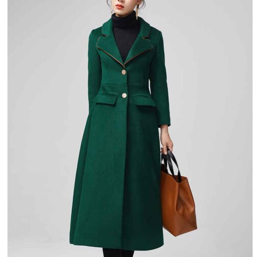 Women’s Green Maxi Wool Coat - Image 3