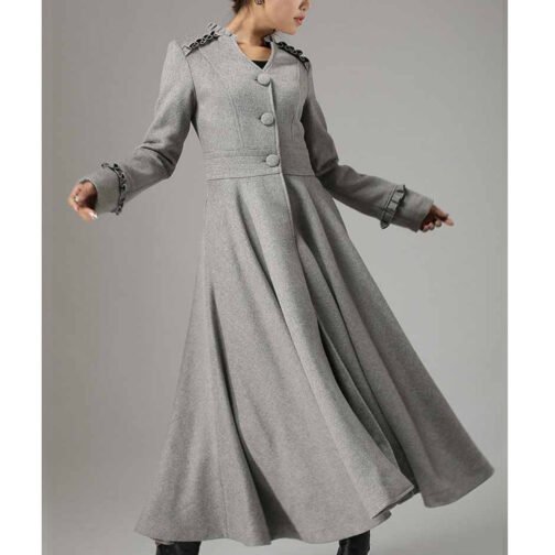 Women’s Long Wool Coat with Ruffle - Image 6